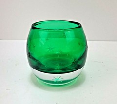 Emerald Green Glass Votive Candle Holder Stars Crate &amp; Barrel Made in Poland - £7.98 GBP