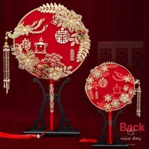 Wedding bridal round fan wedding gift handmade Chinese hand fan ancient ... - $37.74