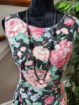 VTG Eber Women&#39;s Black Floral Cotton Round Neck Sleeveless Knee Length Dress  14 - £38.97 GBP