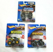 Lot of 3 Vintage Hot Wheels Monster Jam Wolverine, Spider-Man &amp; He-Man 1:64 NEW - £48.36 GBP