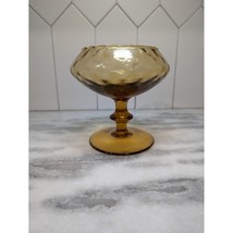 Empoli Italy Art Glass Amber Compote Pedestal, Optic Rib Pattern, MCM Ho... - $9.90