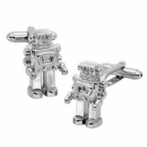 Robot Cufflinks Retro Outer Space Age Silver Tin Toy Style New W Gift Wedding - £9.55 GBP