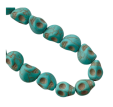 40 Carved Skull Beads Dia De Los Muertos Magnesite Dyed Turquoise Gemstone 10mm - $6.79