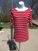 Nwt French Laundry Red Striped Cut Out Sleeve Top L - £11.98 GBP