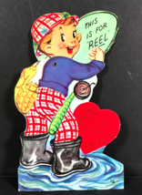 Carrington Mechanical Valentines day Card Fisherman Vintage Valentines Ephemera - £16.58 GBP