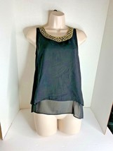 TopShop Womens Sz 2 Black Tank Top Shirt Holiday Party Bejeweled Gold Bl... - $11.88