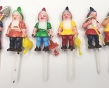 Vintage Miniature Plastic Garden Gnome  Hong Kong 6 pc PB82 - £15.71 GBP