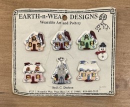 Wearable Art Ceramic Pottery Buttons Winter Snow Village Houses Church S... - $29.00