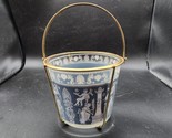 Vintage Jeannette Corinthian Blue Ice Bucket With Metal Carrying Frame - $24.72
