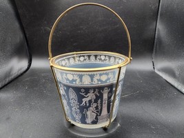 Vintage Jeannette Corinthian Blue Ice Bucket With Metal Carrying Frame - £19.37 GBP