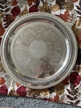 Rogers &amp; Bro 1772 Silver Plated Round Etched Pierced Edge Platter 15&quot; Wide VTG - £25.15 GBP