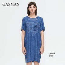 GASMAN 2022 New spring Autumn Women&#39;s dress blue fashion soft Party embroidered  - £183.44 GBP