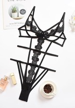 Hot Persistence Applique Black Teddy W/ Open Underwire Cups & Adjustable Strap-L image 5