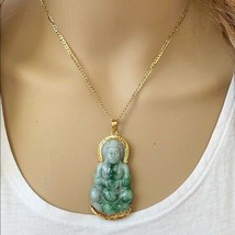 Real Gold Certified Natural Jade Kwan Yin Guanyin Female Buddha Pendant Large - £1,023.44 GBP