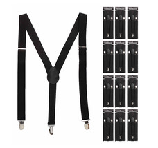 Men&#39;s Classic Y-Shape Elastic 3 Clips Adjustable Strap Black Suspenders 12 Pack - $65.33