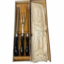 Vintage Prestige Carving Set Sheffield England Cutlery 3 Piece Wood Holder NIB - £39.13 GBP