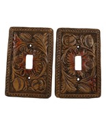 Set of 2 Western Tooled Floral Lace Faux Wood Wall Single Toggle Switch ... - $470.40 MXN