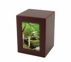 Small/Keepsake Cherry Wood  Funeral Cremation Urn with photo, 40 Cubic Inches - £102.70 GBP