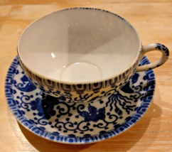 Vintage Japan Ware Tea Cup Saucer White Blue Phoenix Bird Floral Porcelain - $17.29