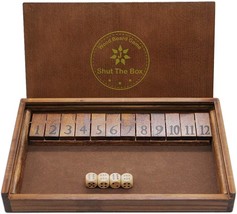 Shut The Box Wooden Board Dice Game with 12 Numbers and Lid for Kids Adults Fami - £42.73 GBP