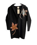 Sioni Sweater Womens M Black Textured Floral Hooded Cardigan Long Stretc... - $916.22 MXN