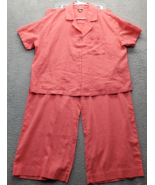 A New Day 2 Piece Set Womens XL Pink Linen Short Sleeve Collared Button ... - $682.01 MXN