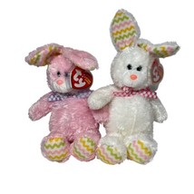 Hippity Hoppity Beanie Babies Pink White Chevron Set Of 2 Easter Bunnies - $14.85