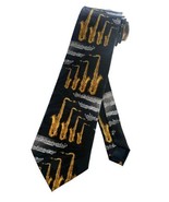 Mens Alto Saxophone Sax with Music Notes and Scores Necktie | Black | Ne... - $19.75