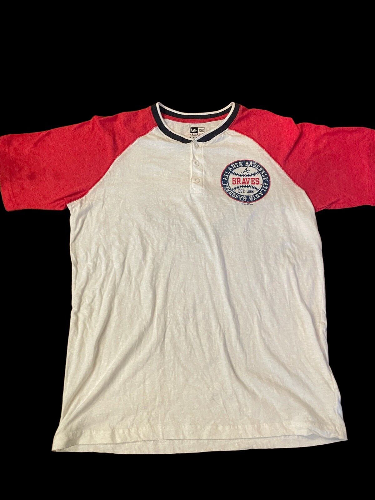 New Era Atlanta Braves 3 Button Short Sleeve Shirt Est 1966 Front And Back Print - £14.67 GBP