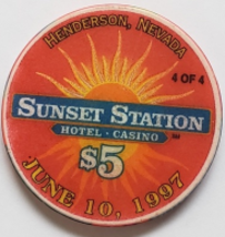 Sunset Station Las Vegas Jun 10 1997 Clubs $5 Ltd 2000 Casino Chip - £7.79 GBP