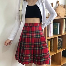 RED Knee Length Plaid Skirt Outfit Women Girl Plus Size Pleated Red/Plaid Skirt