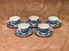 Vintage Staffordshire &quot;Liberty Blue&quot; Cup &amp; Saucer -Set of (5), plus Xtra Saucer - £38.77 GBP