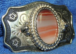 Vintage Belt Buckle 2.5&quot;+x 1.5&quot;+ w Agate cabochon silver tone southweste... - £11.33 GBP