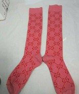 Women&#39;s long Socks Dark Pink- silver glitter Cotton Socks New One Size - £28.16 GBP