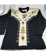 Arcylic Wool Beads Embroidery Long Sleeve Sweater Black Gold Size Small ... - $19.99