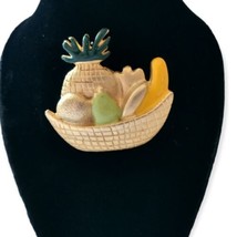 Kitschy Enameled Fruit Bowl Brooch Pin Tropical Salad Gold Tone Pineappl... - £13.97 GBP