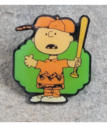 CHARLIE BROWN Orange Outfit Hat Baseball Bat Peanuts Vintage Lapel Pin - £12.57 GBP