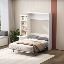 Modern Deisgn Full Size Vertical Murphy Bed with Shelf and Drawers - White - £959.63 GBP