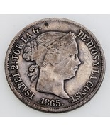 1865 Spain 40 Centimos Silver Coin in Fine Condition, KM# 628.2 - £31.16 GBP