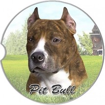 Pit Bull Brindle Set Of Two Absorbent Stoneware Car Cup Holder Coaster Dog table - £9.33 GBP