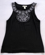 White House Black Market WHBM  Black Sleeveless White Embroidery Collar Large - £13.55 GBP