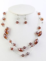 Glass MultiStrand Necklace &amp; Earring Set, Glass Beads, Wire Strands - $247.32 MXN