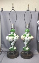 Vintage Capodimonte Italian Porcelain Table Lamps Painted Cherubs Brass Dolphins - £133.91 GBP