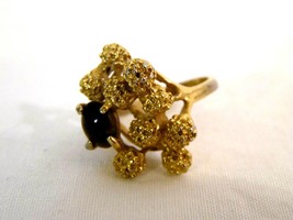 18K HTG Heavy Electroplated Gold Ring With Tigers Eye US size 6 1/2 or 17mm vtg - £34.76 GBP
