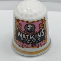 Vintage Ceramic THIMBLE Collectible Gift Watkins Pure Ground Cinnamon Label - $125.90 MXN
