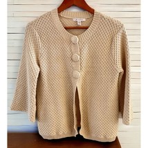 JM Collection Cardigan Sweater Size Medium Open Bottom Beige with Gold A... - £17.58 GBP