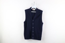 Vintage 60s 70s Streetwear Mens Medium Blank Ribbed Knit Cardigan Sweater Vest - £47.84 GBP