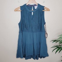 NWT Knox Rose | Dark Teal Blue Boho Tank Top with Lace Upper, womens size small - £13.03 GBP