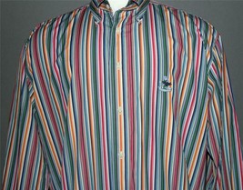 VTG Faconnable Varied Colorful Stripes Button Shirt Black Bird Logo Mn&#39;s XL EXC - £29.56 GBP