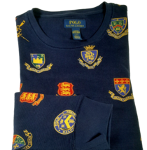 Polo Ralph Lauren Men's L/S Waffle T-Shirt RL Crest Print Navy Blue Size Large - £30.68 GBP